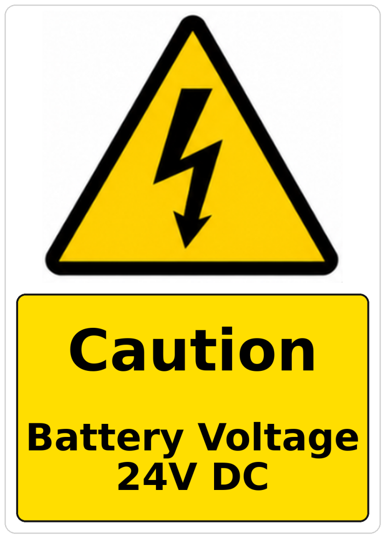 Caution Battery Voltage 24V DC electrical warning sticker