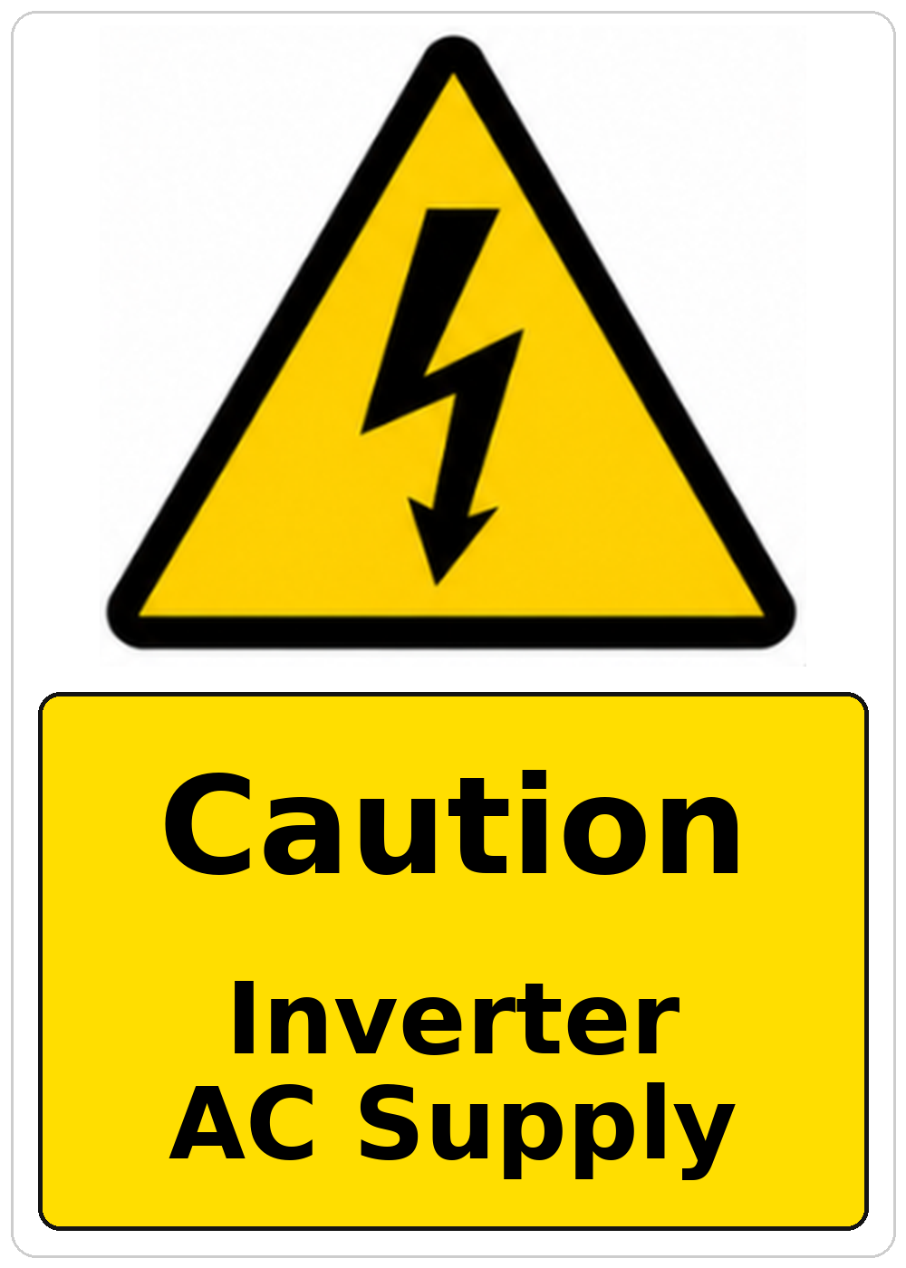 Caution Inverter AC Supply electrical warning sticker