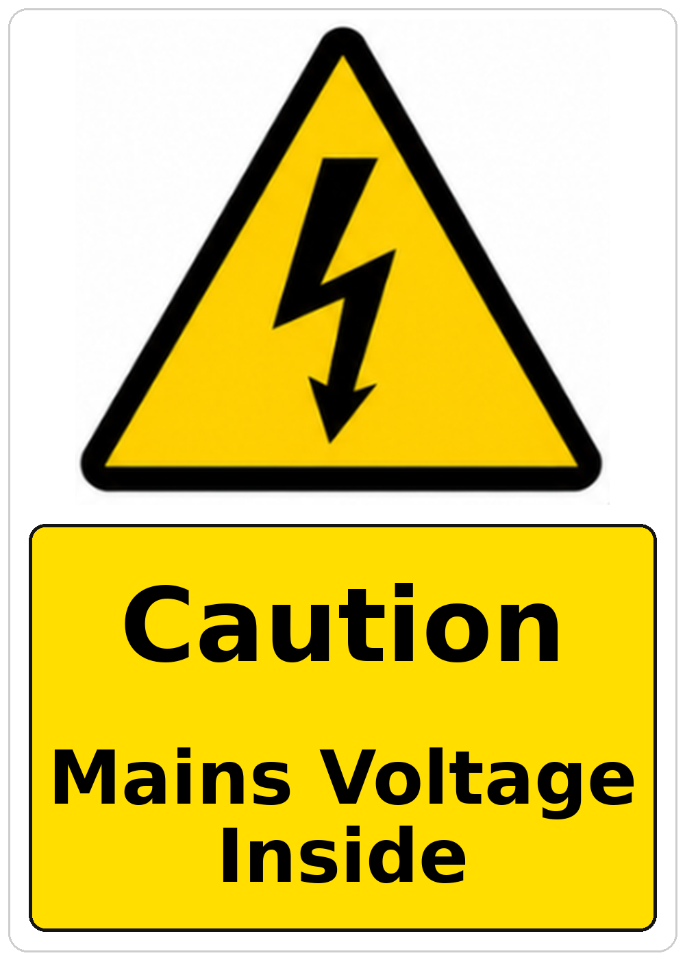 Caution Mains Voltage Inside electrical warning sticker
