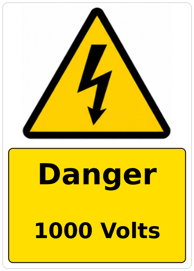 Danger 1000 Volts electrical warning sticker