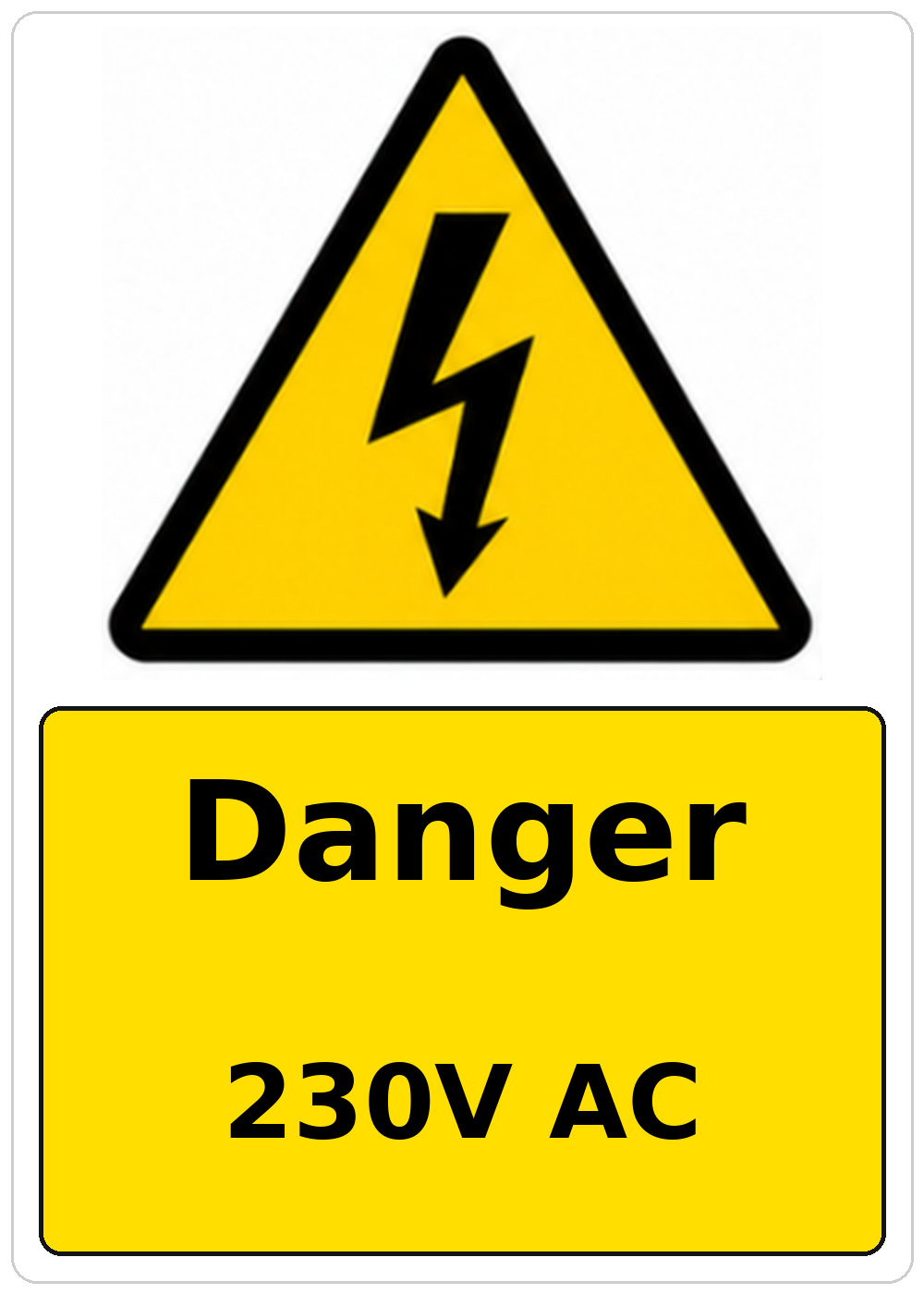 Danger 230V AC electrical warning sticker