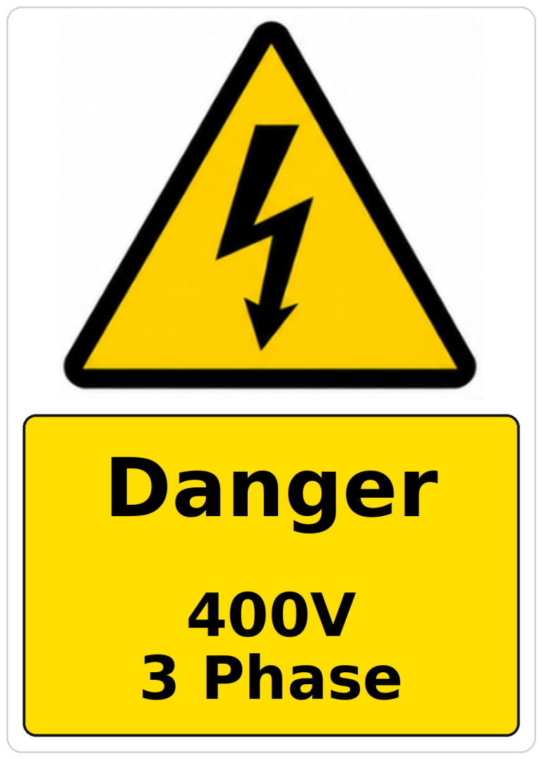 Danger 400V 3 Phase electrical warning sticker