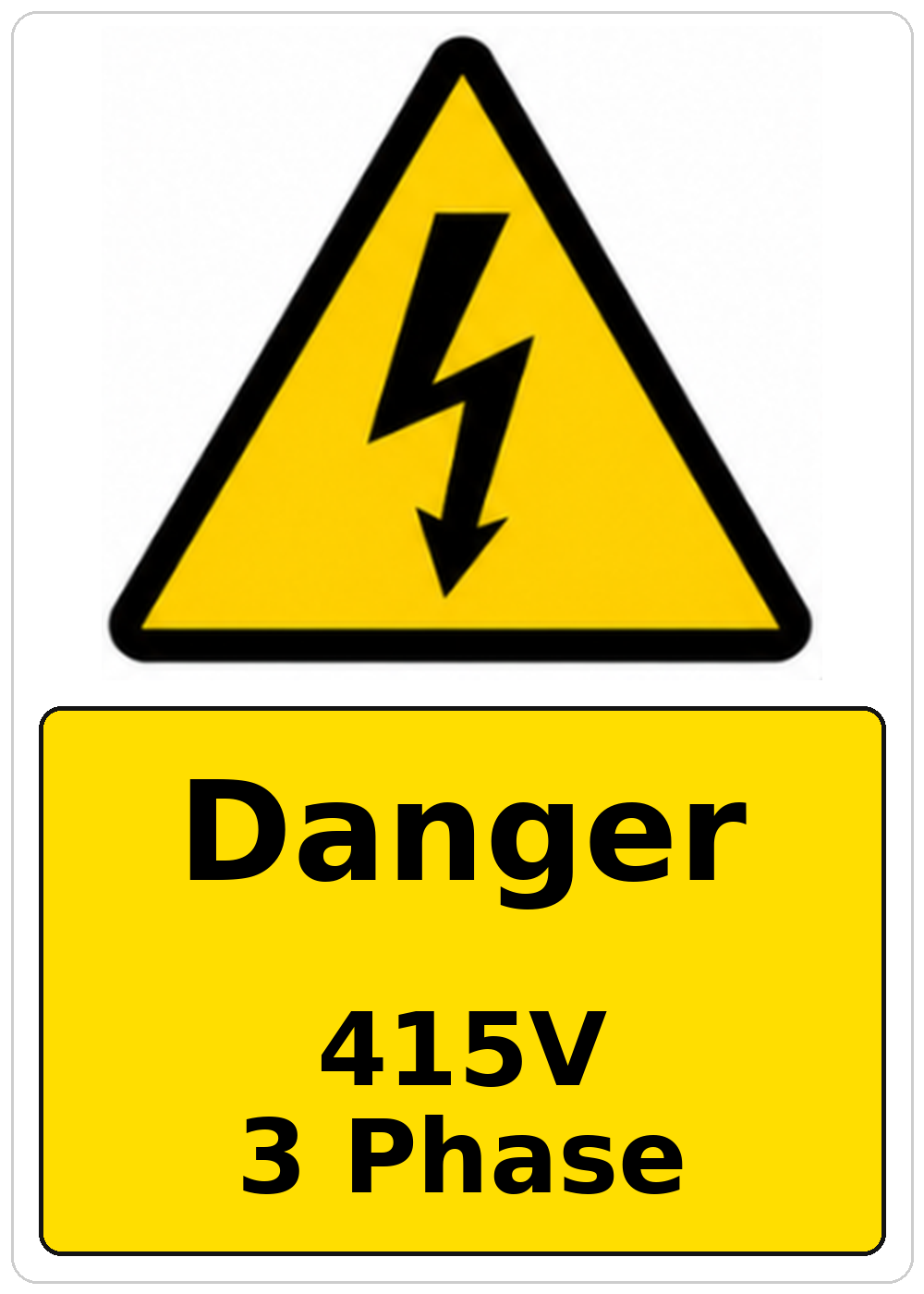 Danger 415V 3 Phase electrical warning sticker