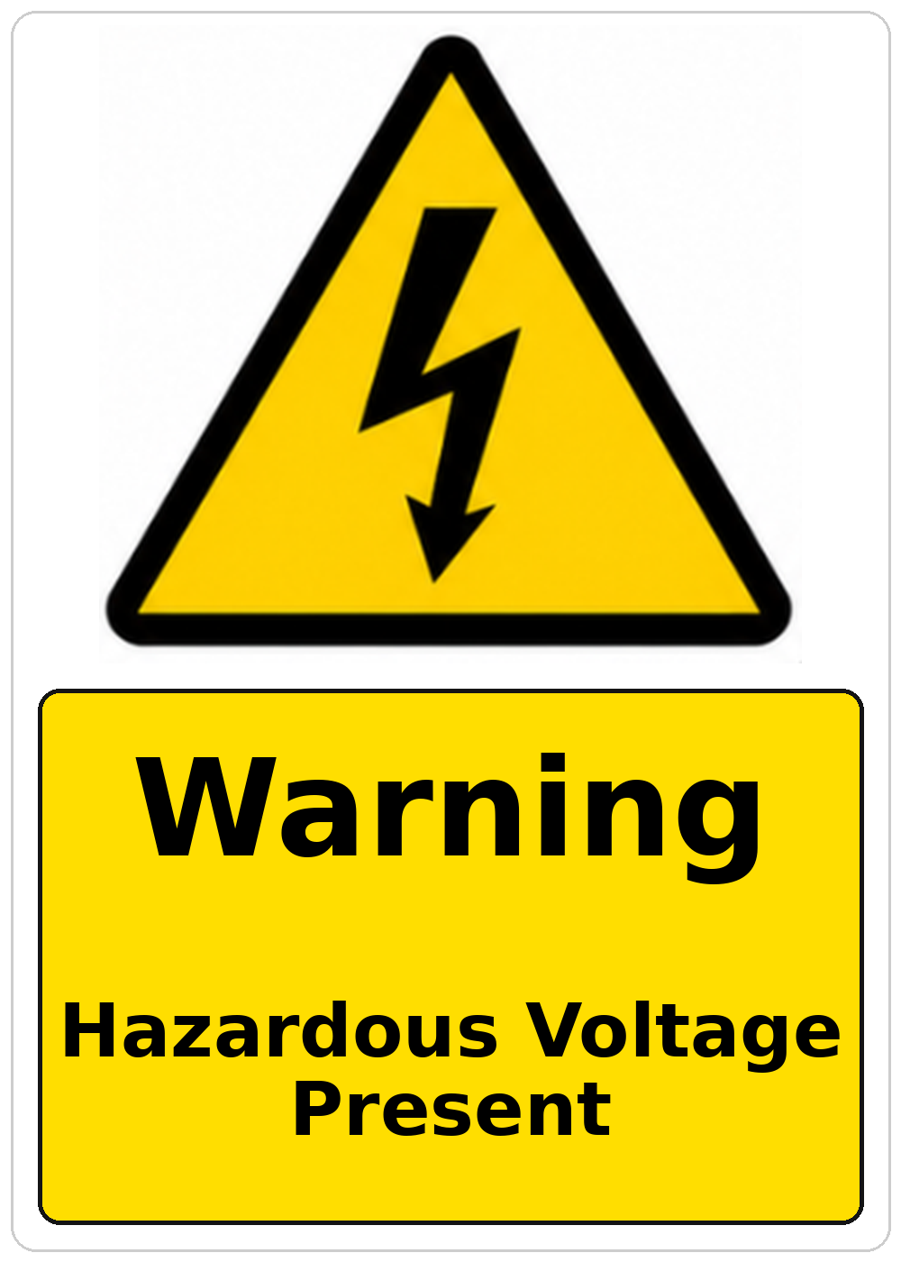 Warning Hazardous Voltage Present electrical warning sticker