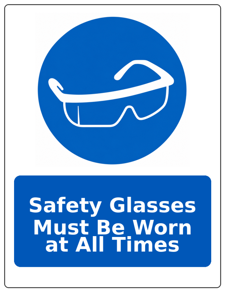 Safety Glasses Must Be Worn at All Times portrait eye protection mandatory sticker