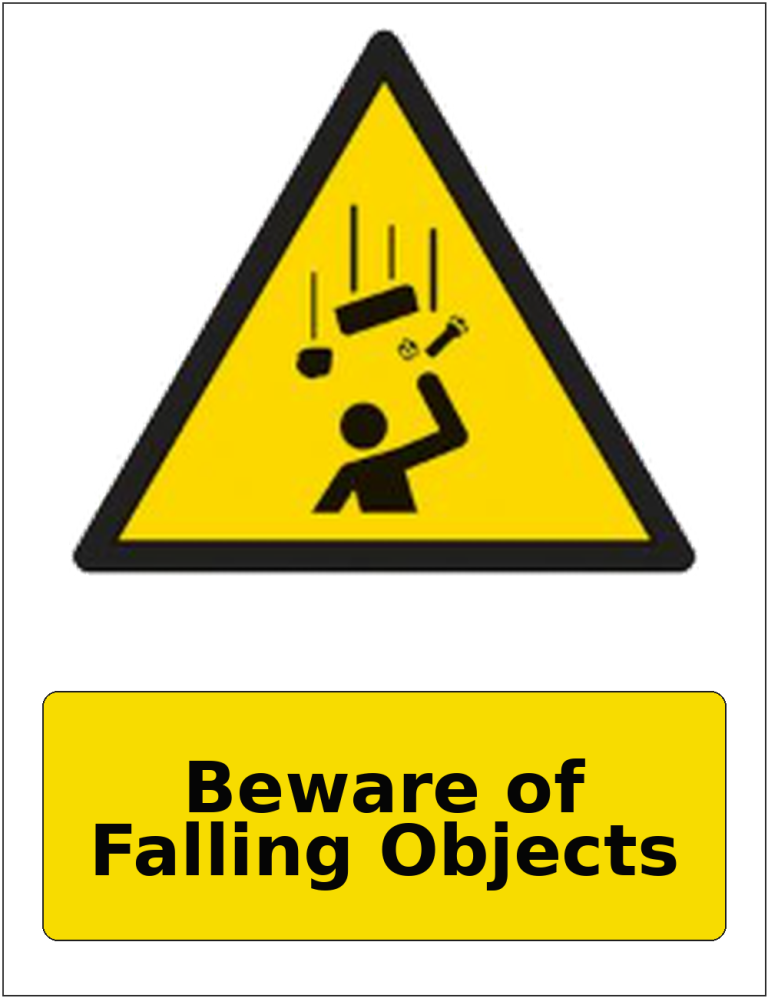 Beware of Falling Objects portrait falling objects warning sticker