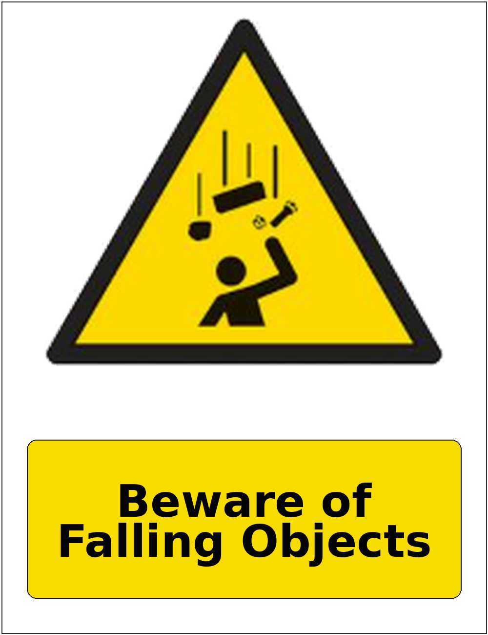 Beware of Falling Objects portrait falling objects warning sticker