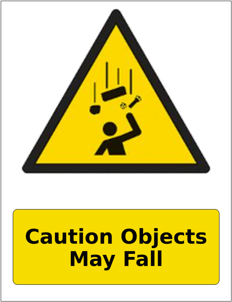 Caution Objects May Fall portrait falling objects warning sticker