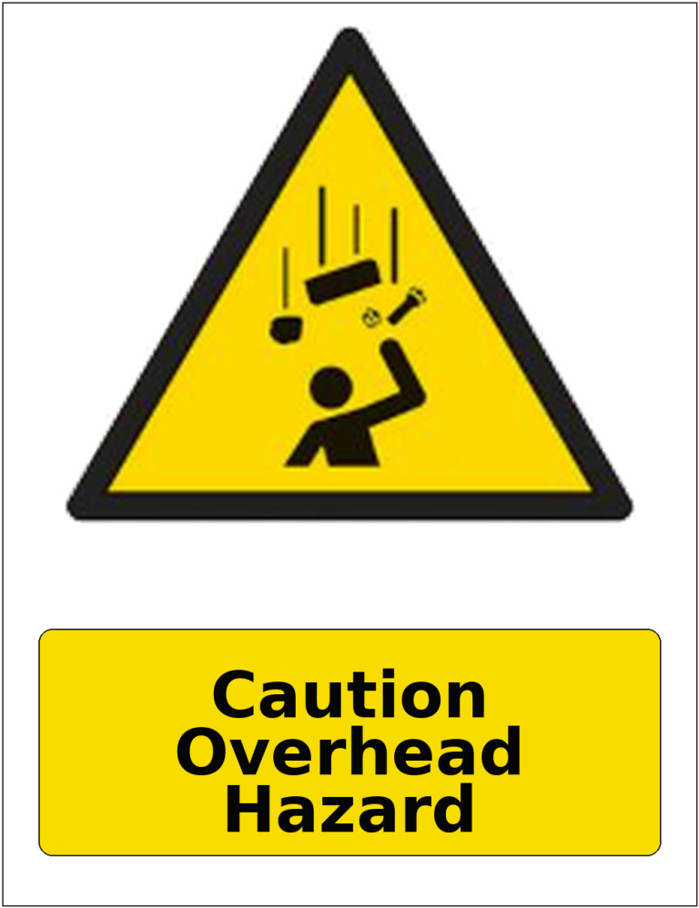 Caution Overhead Hazard portrait falling objects warning sticker