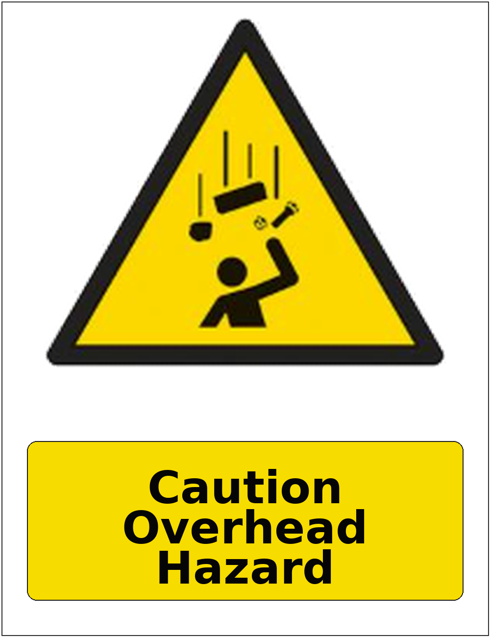 Caution Overhead Hazard portrait falling objects warning sticker