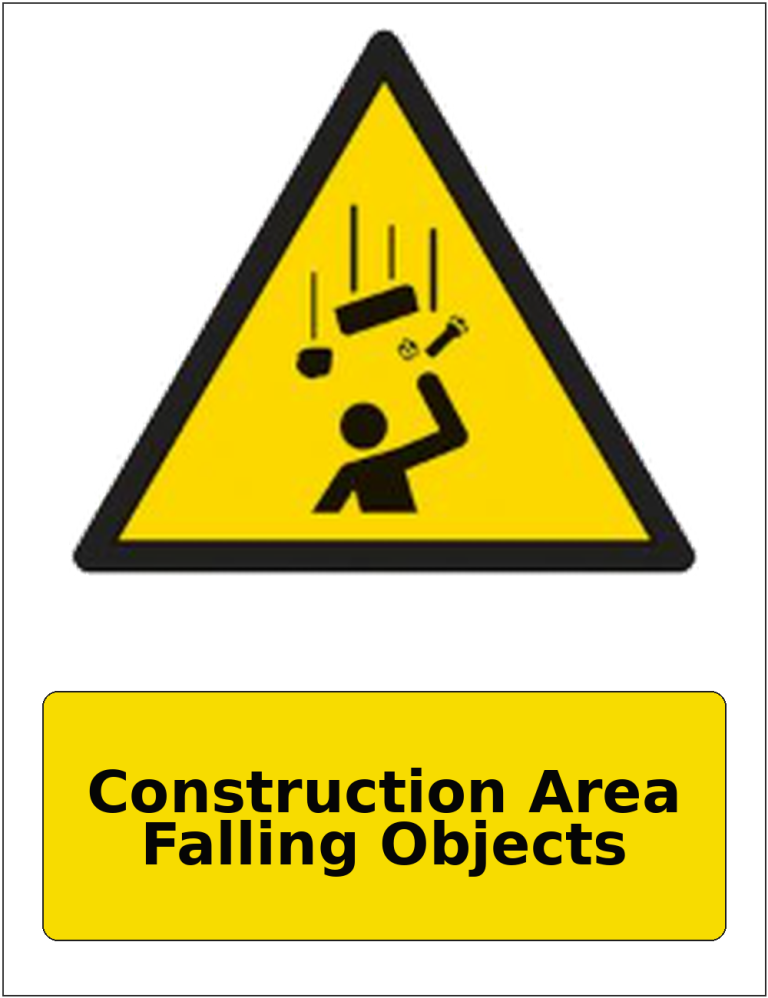Construction Area Falling Objects portrait falling objects warning sticker
