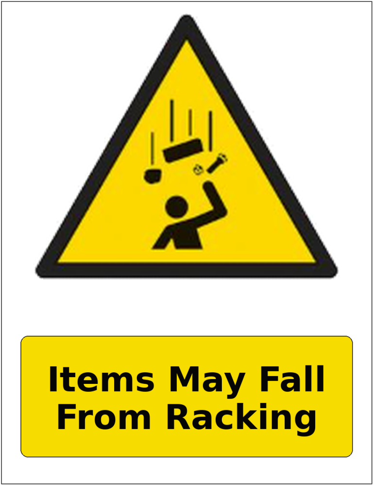 Items May Fall From Racking portrait falling objects warning sticker
