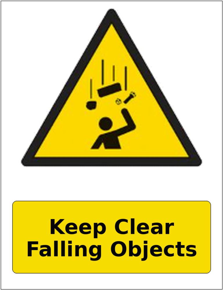 Keep Clear Falling Objects portrait falling objects warning sticker