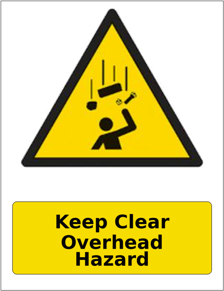 Keep Clear Overhead Hazard portrait falling objects warning sticker