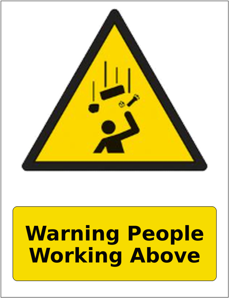 Warning People Working Above portrait falling objects warning sticker