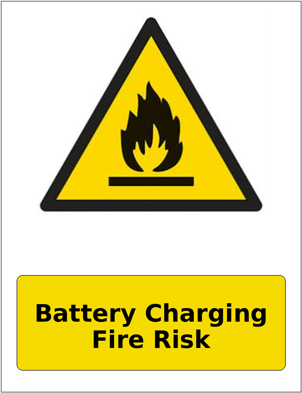 Battery Charging Fire Risk portrait flammable warning sticker
