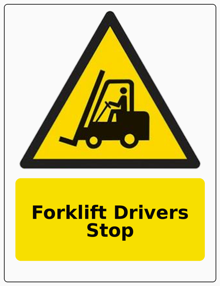 Forklift Drivers Stop portrait forklift warning sticker
