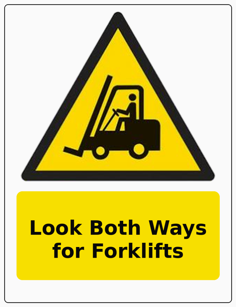 Look Both Ways for Forklifts portrait forklift warning sticker