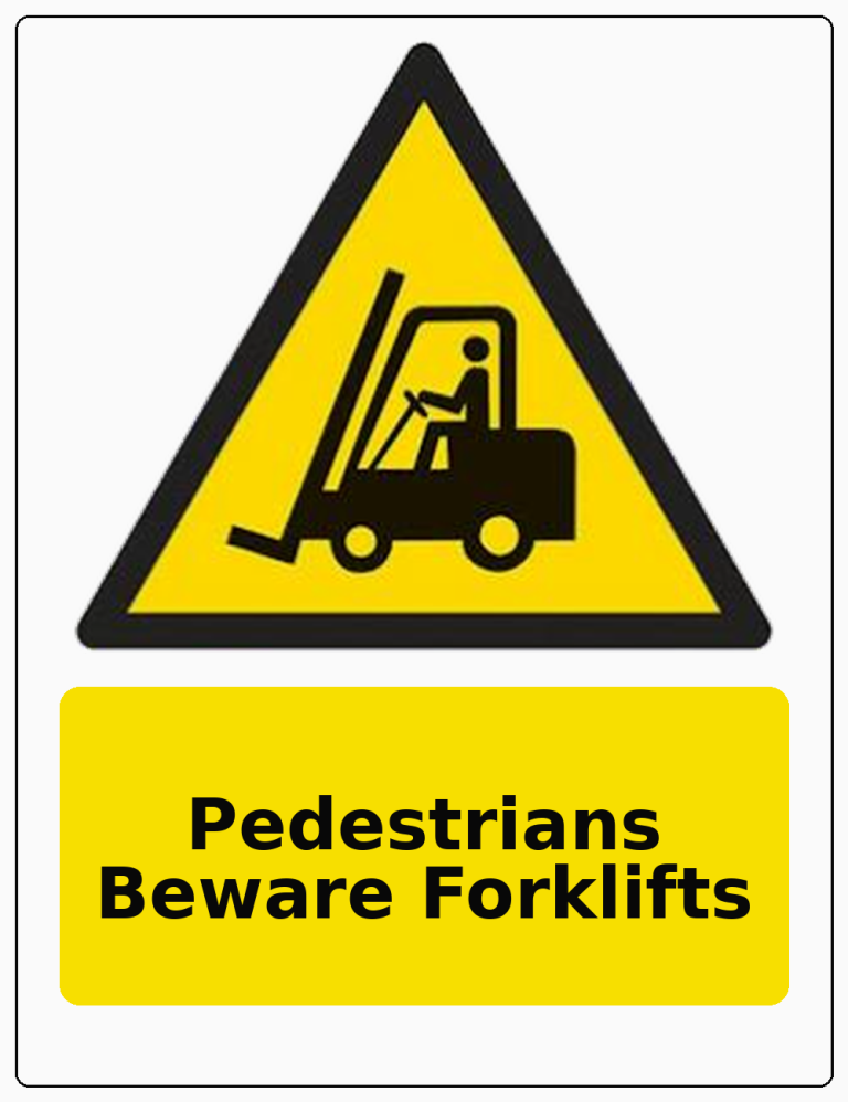Pedestrians Beware Forklifts portrait forklift warning sticker