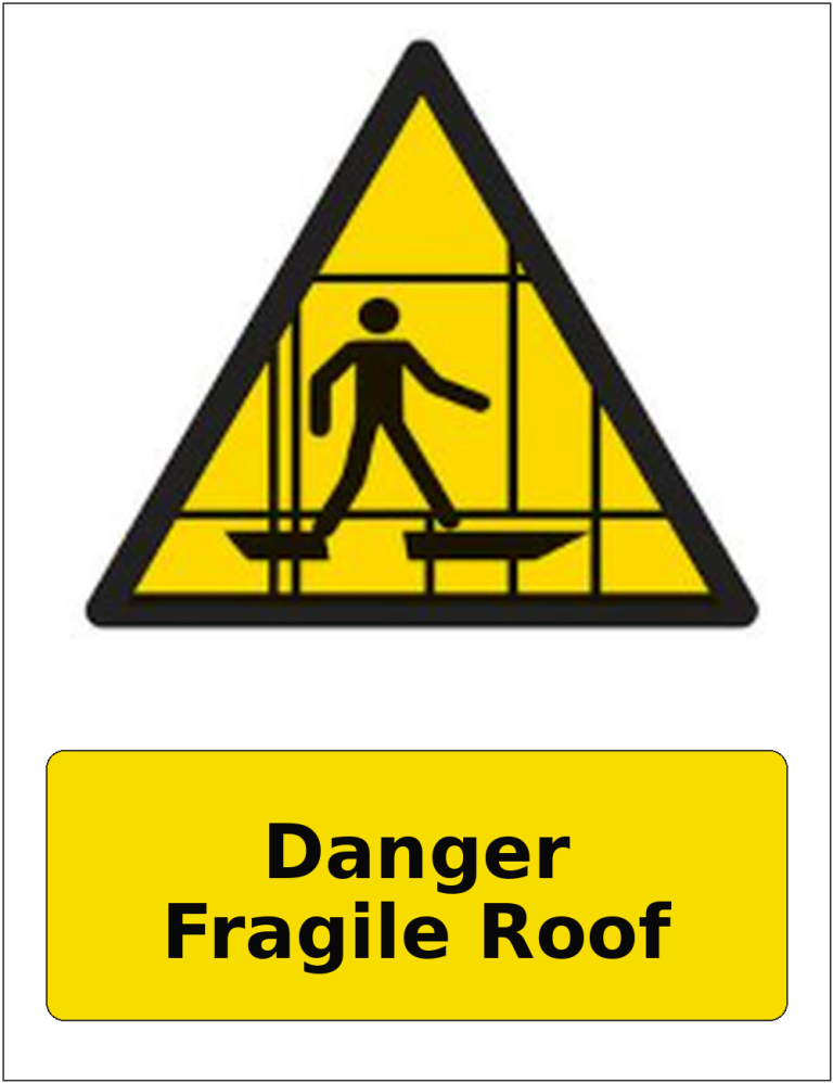 Danger Fragile Roof portrait fragile roof warning sticker