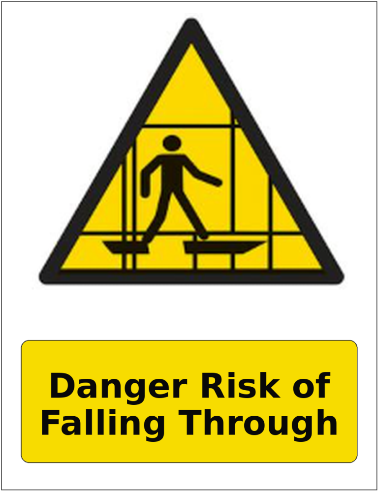 Danger Risk of Falling Through portrait fragile roof warning sticker