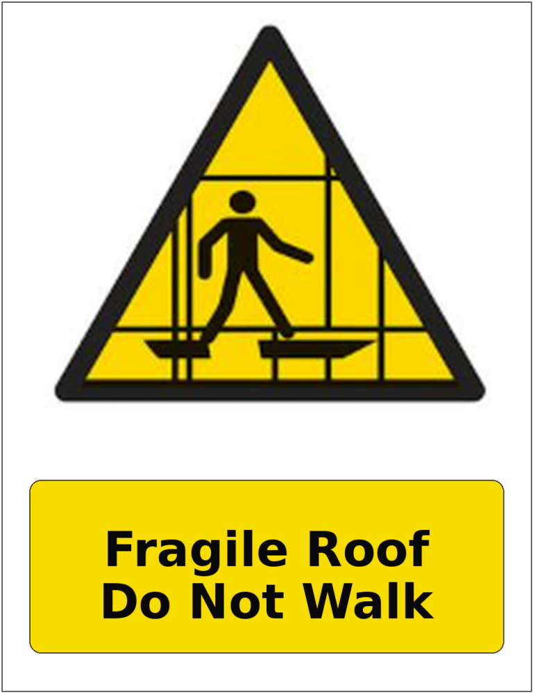 Fragile Roof Do Not Walk portrait fragile roof warning sticker