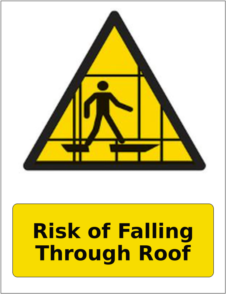 Risk of Falling Through Roof portrait fragile roof warning sticker