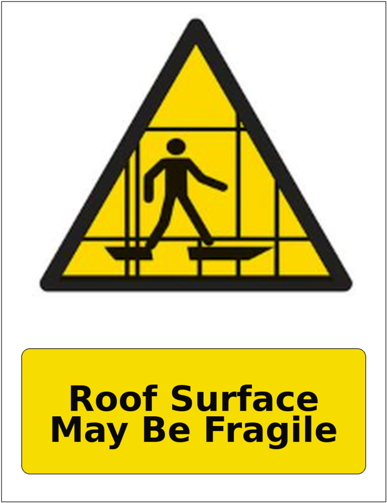 Roof Surface May Be Fragile portrait fragile roof warning sticker