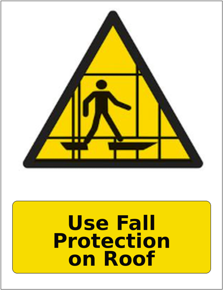 Use Fall Protection on Roof portrait fragile roof warning sticker