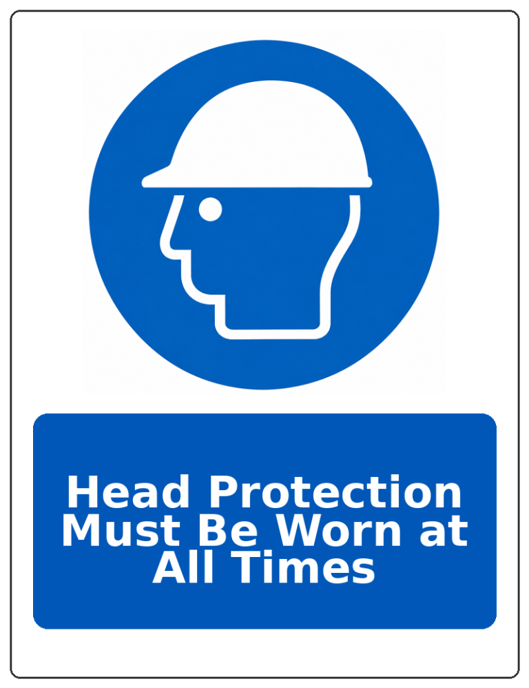 Head Protection Must Be Worn at All Times portrait head protection mandatory sticker
