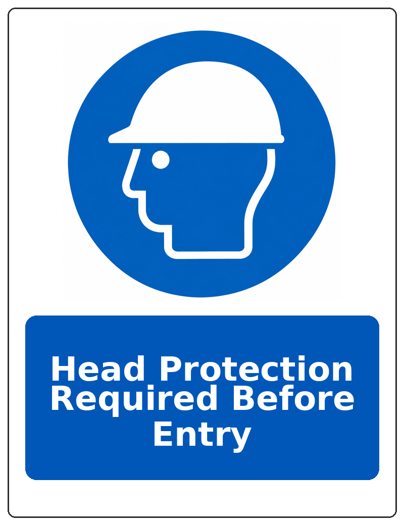Head Protection Required Before Entry portrait head protection mandatory sticker