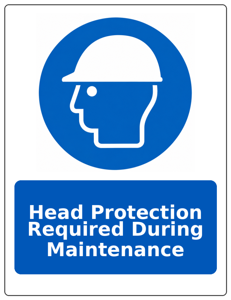 Head Protection Required During Maintenance portrait head protection mandatory sticker