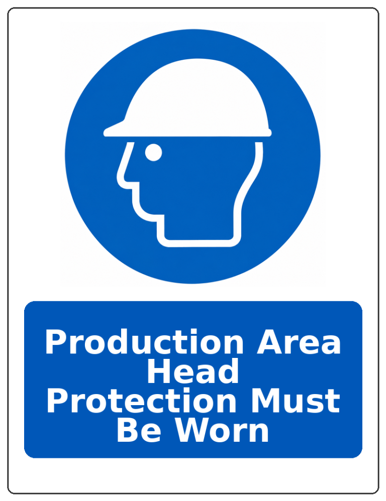 Production Area Head Protection Must Be Worn portrait head protection mandatory sticker