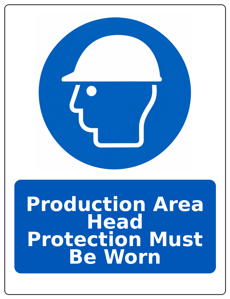 Production Area Head Protection Must Be Worn portrait head protection mandatory sticker
