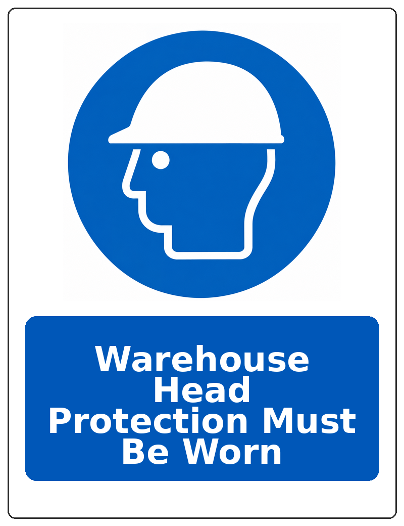 Warehouse Head Protection Must Be Worn portrait head protection mandatory sticker