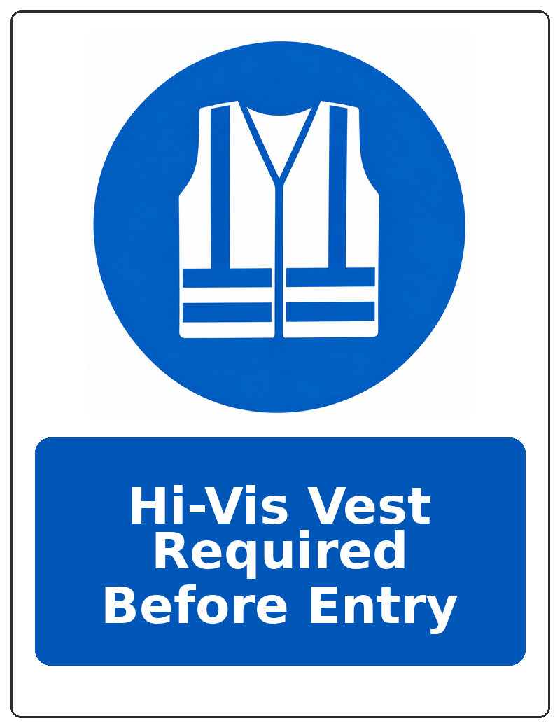 Hi-Vis Vest Required Before Entry portrait high visibility clothing mandatory sticker
