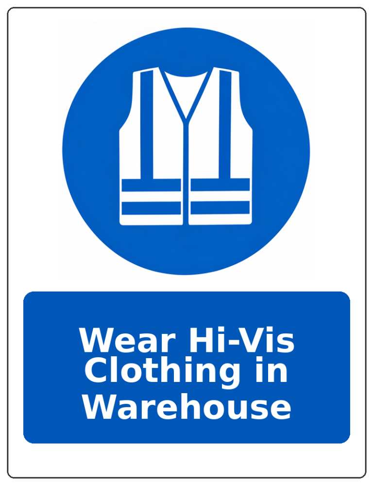 Wear Hi-Vis Clothing in Warehouse portrait high visibility clothing mandatory sticker