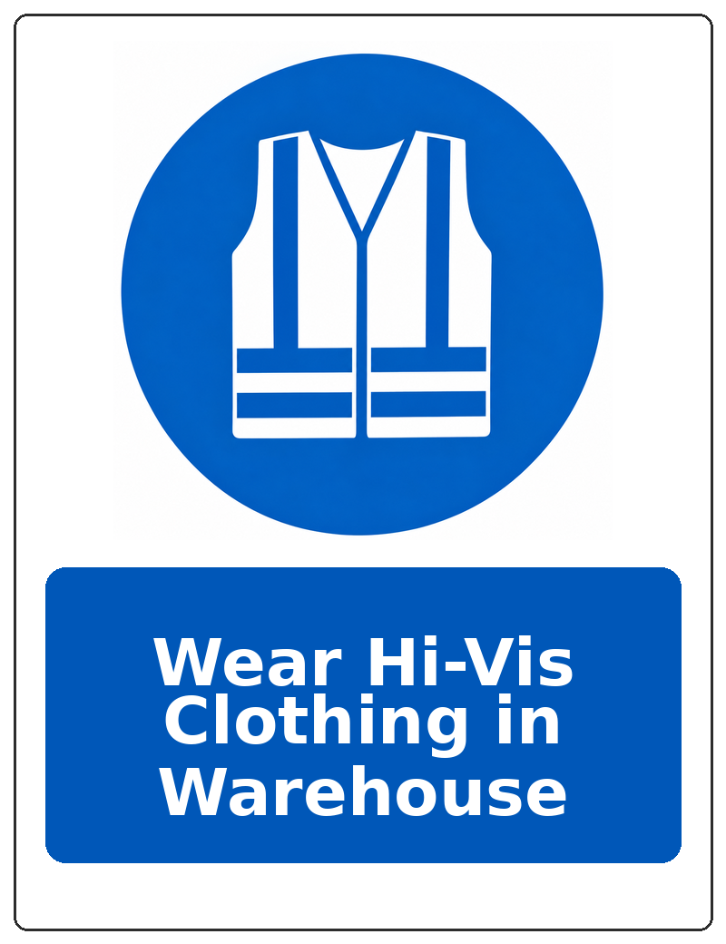 Wear Hi-Vis Clothing in Warehouse portrait high visibility clothing mandatory sticker