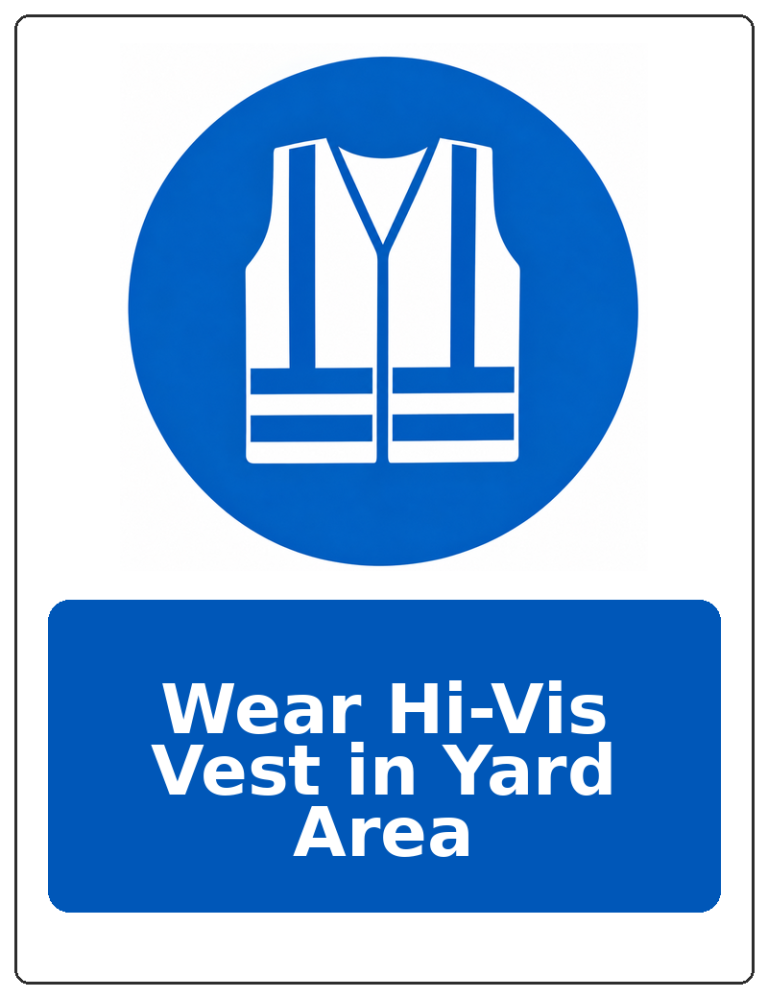 Wear Hi-Vis Vest in Yard Area portrait high visibility clothing mandatory sticker