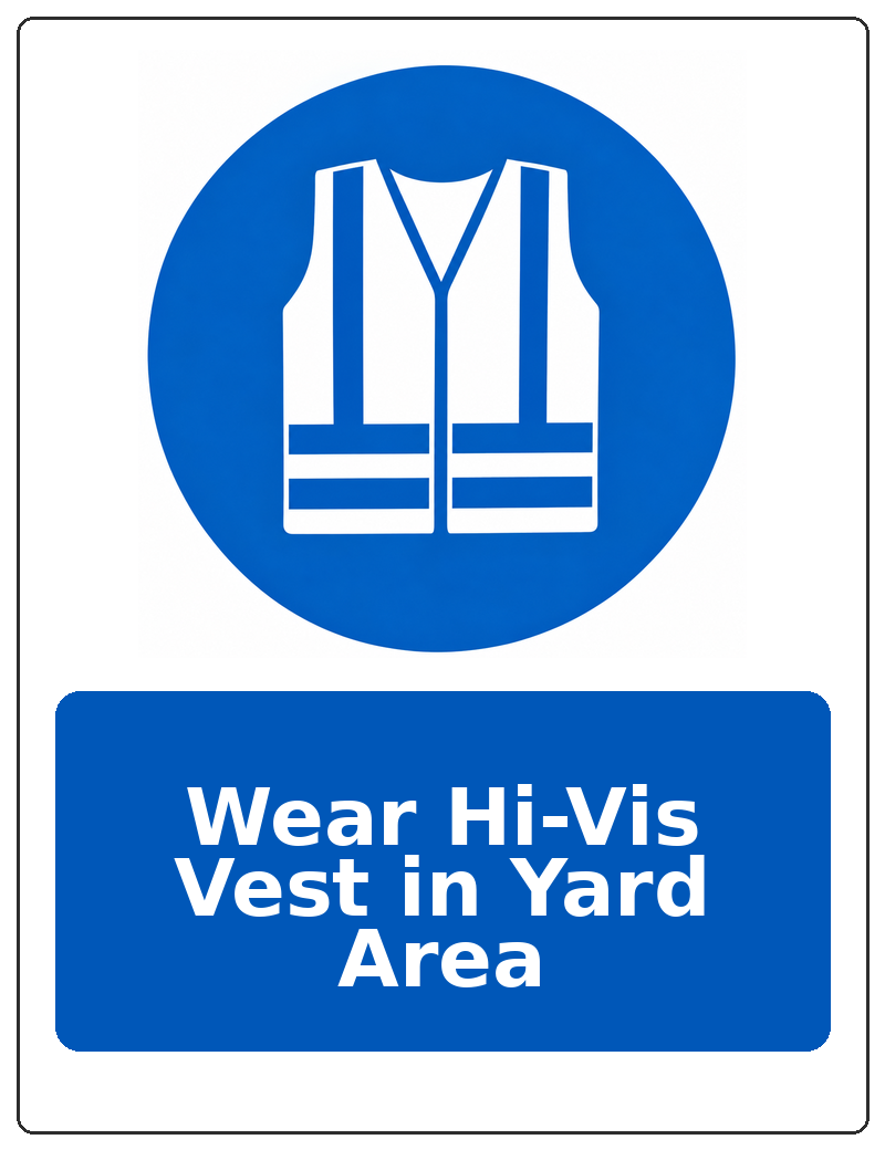Wear Hi-Vis Vest in Yard Area portrait high visibility clothing mandatory sticker