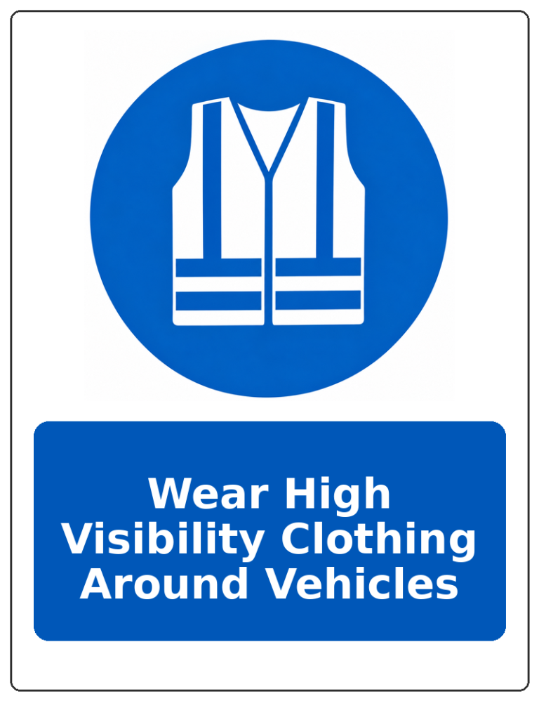 Wear High Visibility Clothing Around Vehicles portrait high visibility clothing mandatory sticker