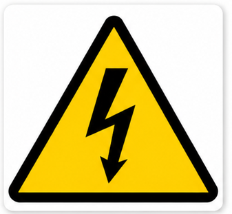 High Voltage electrical warning symbol sticker with black lightning bolt in yellow triangle