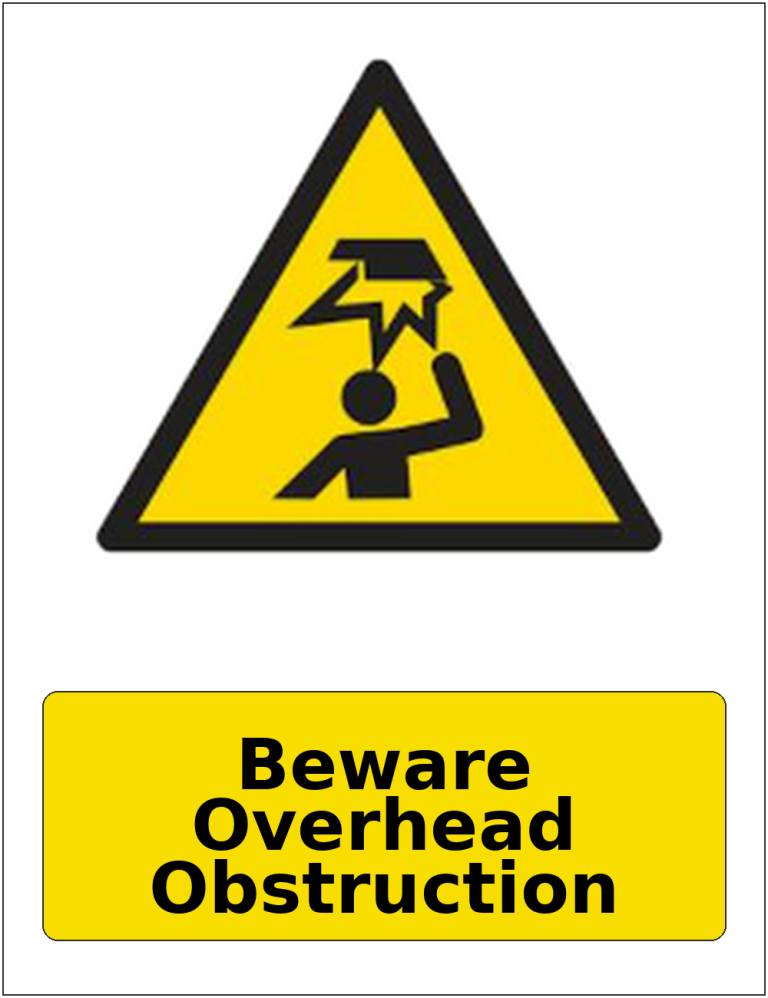 Beware Overhead Obstruction portrait low headroom warning sticker