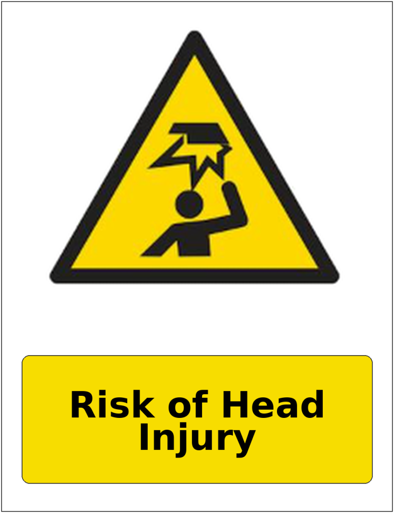 Risk of Head Injury portrait low headroom warning sticker