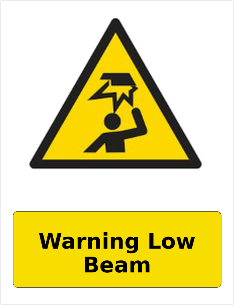 Warning Low Beam portrait low headroom warning sticker