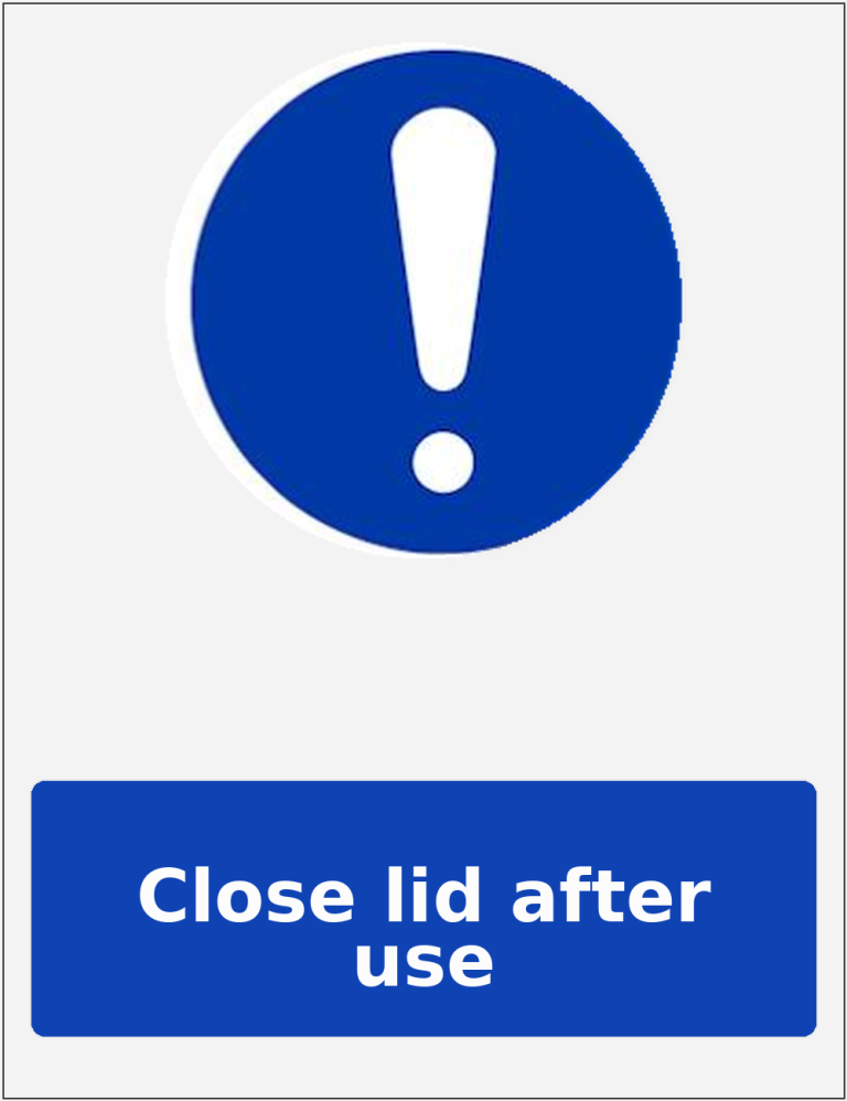 Close lid after use portrait mandatory safety sticker