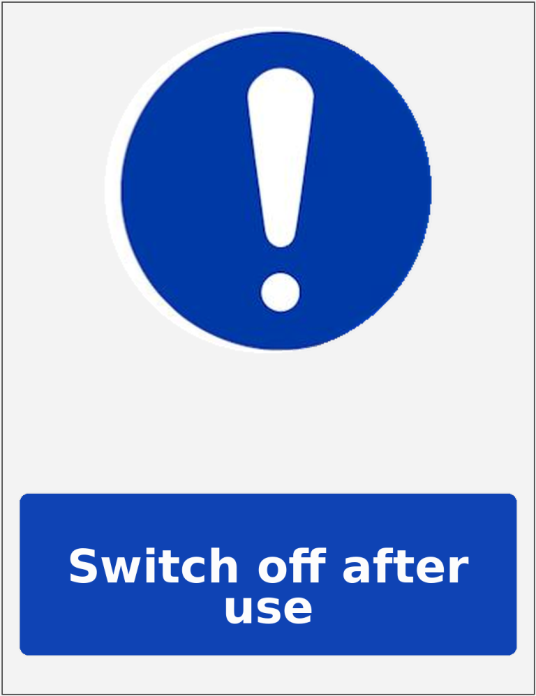Switch off after use portrait mandatory safety sticker
