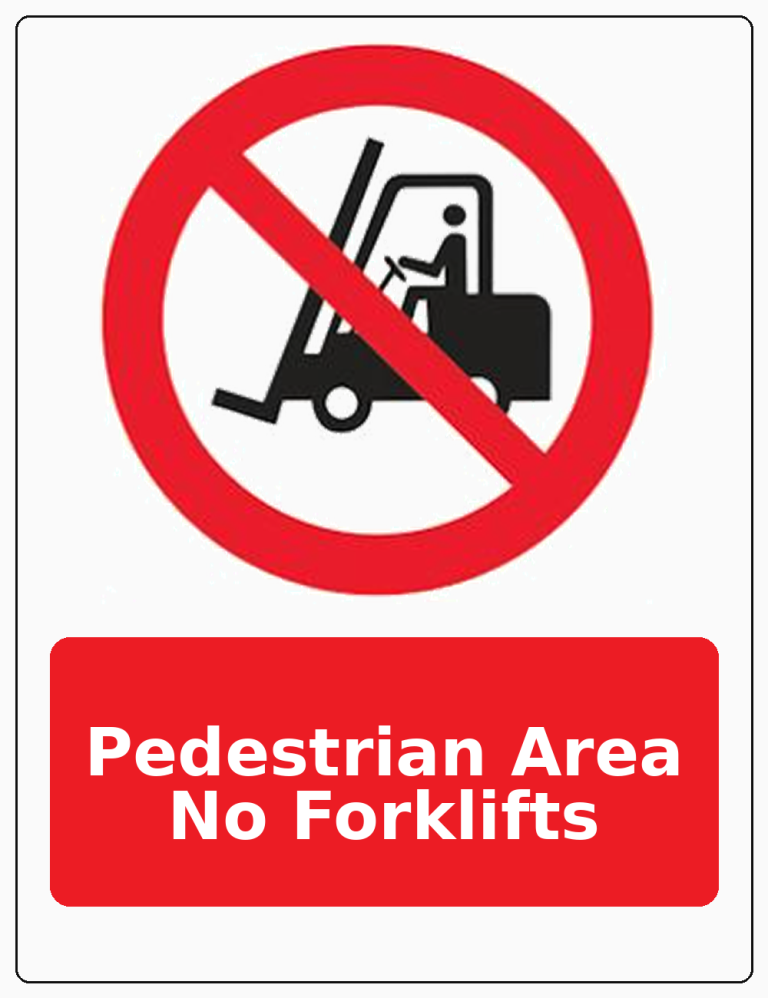 Pedestrian Area No Forklifts portrait forklift prohibition sticker