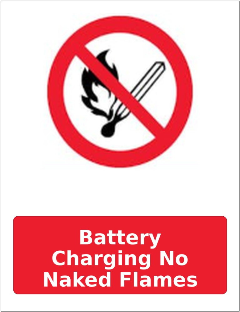 Battery Charging No Naked Flames portrait prohibition sticker
