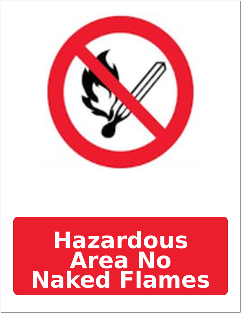Hazardous Area No Naked Flames portrait prohibition sticker